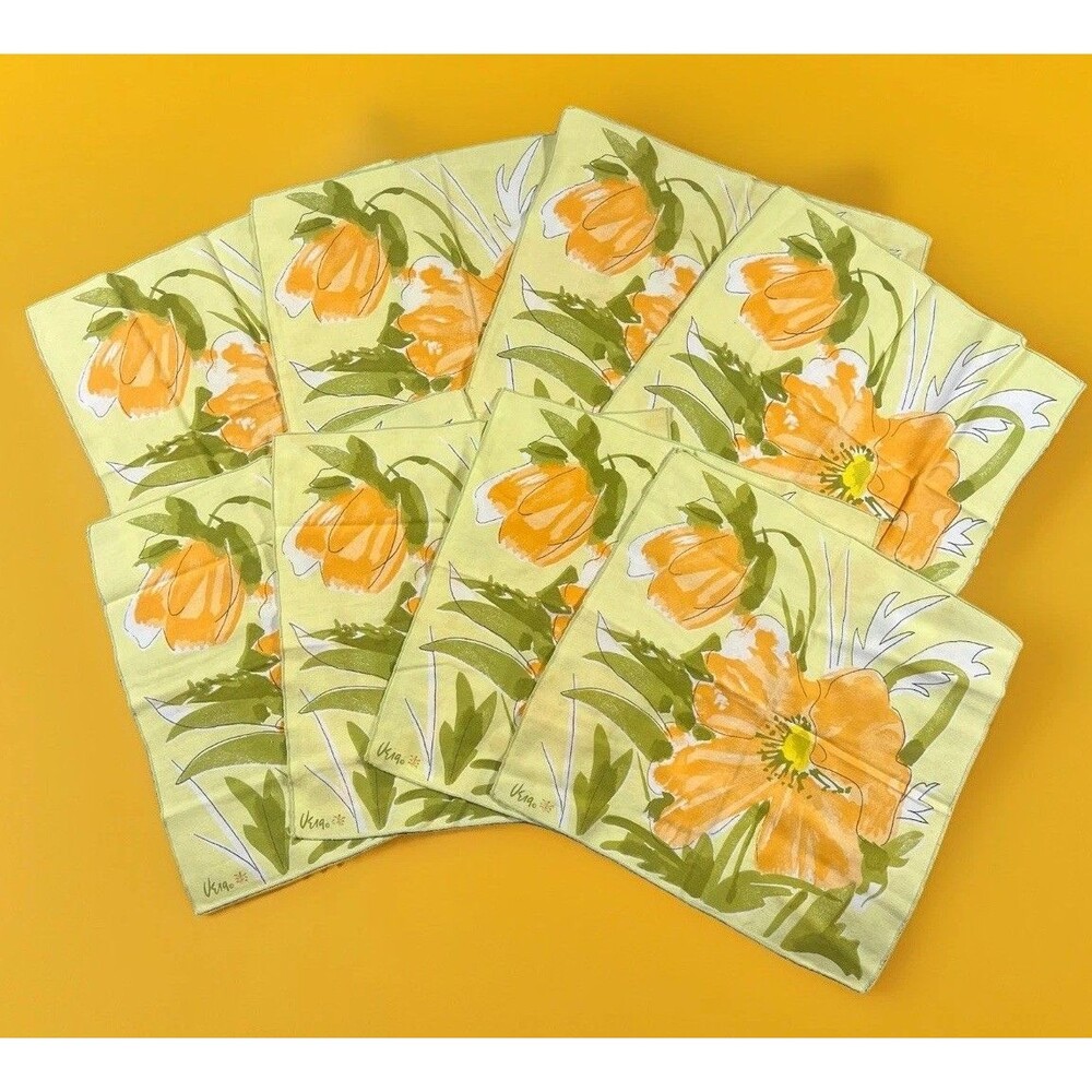 VERA Neumann Vintage MCM Orange Poppy Flower Yellow Napkins 15X15” Set of 8